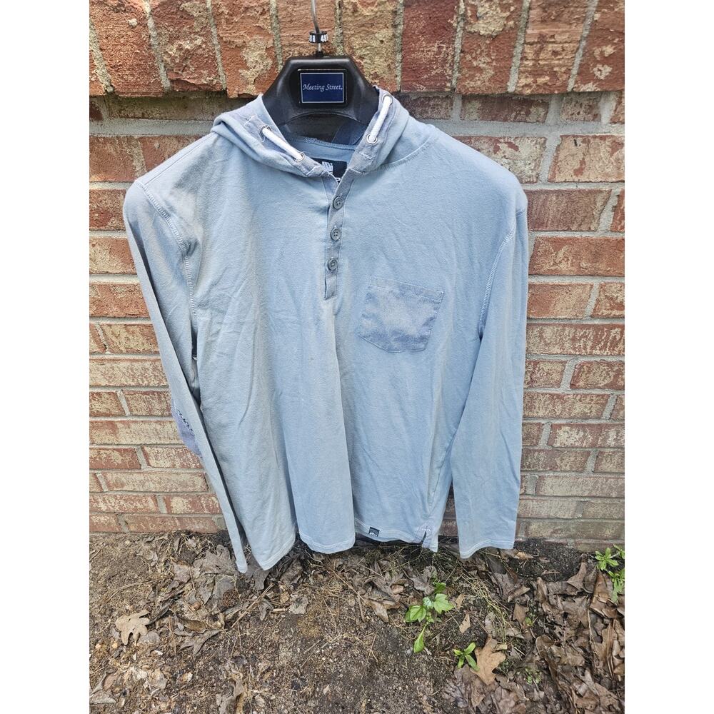 ELXR Men’s Lightweight Henley Hoodie Elbow Patches Chest Pocket Size Small Y2k